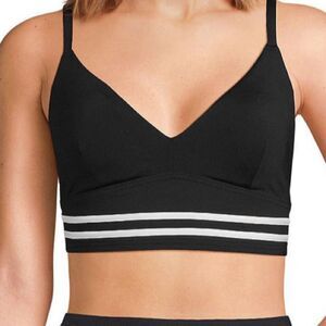 Land's End V Neck underwire bikini, top adjustable straps black white stripe Var
